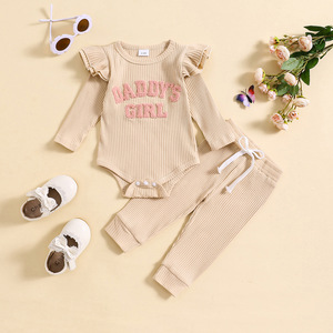 Vêtements pour enfants <span class=keywords><strong>Combinaison</strong></span> longue à manches longues pour <span class=keywords><strong>fille</strong></span> Couleur bonbon Côtelé Broderie de lettres Douceur en coton Mode - Product Image 6
