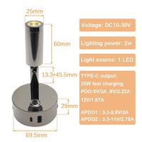 Aluminio RV Yate Barco Interior Luz LED 10V30V Amplio voltaje Atenuación táctil Puertos USB duales Carga rápida de la TYPE-C