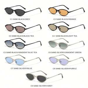 Gafas de Sol Ovaladas de Metal Vintage de Moda 2025 con Logotipo Personalizado, Gafas de Sol Punk Cat Eye UV400 para Hombre y Mujer - Product Image 3