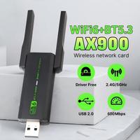 Adaptadores WiFi AX900 de Doble Banda BT 5.3 Plug and Play sin Controlador, Antena WiFi de 3dBi para Dongle USB, Tarjeta de Red Inalámbrica para Escritorio