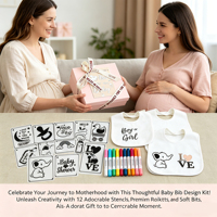 46-teiliges Babyparty-Spielset mit weißen Lätzchen, inklusive 10 DIY Blanko-Lätzchen, Marker, Schablonen und Party-Dekorationszubehör