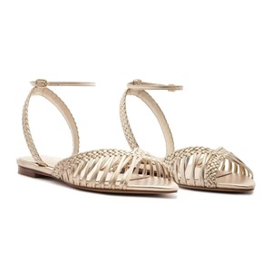 Sandalias Planas de Moda para Mujer, Color Beige, Tejidas en PU, con Correa en el Tobillo y Punta Puntiaguda, Sandalias Planas de Verano para Mujer - Product Image 1