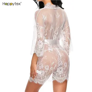 Kimono in pizzo da donna intimo maglia camicia da notte abito in pizzo trasparente morbido abbigliamento per la casa indumenti da notte prezzo economico alta qualità - Product Image 3