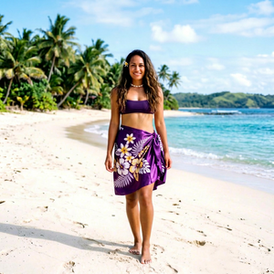 Pareo Hawaiano Corto de Satén, Sarong Polinesio con Estampado Floral, Pareo de Playa Ligero para Verano, Fabricante de Telas OEM ODM - Product Image 1