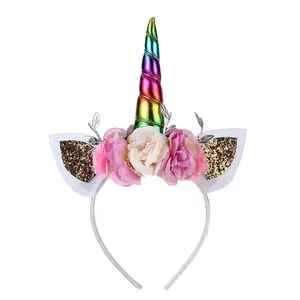Yifan подарок на день рождения Сувениры Блестящий Рог единорога цветы повязка на голову Хэллоуин аксессуары для волос для взрослых и детей