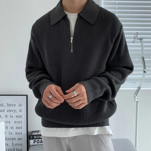 Suéter de punto con cremallera 1/4 para hombre, cuello polo, diseño holgado y grueso, transpirable, ideal para otoño e invierno - ¡Venta caliente! - Product Image 1