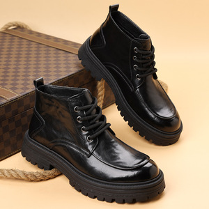Bottes Martin pour homme, à bout rond, talon épais, doublure en polaire, semelle extérieure en caoutchouc, style hiver isolant - Product Image 4