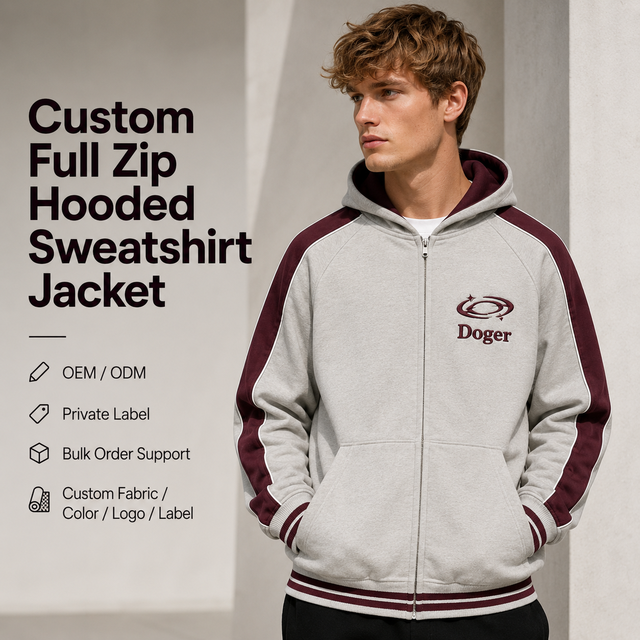 OEM Custom Colorblock Raglan Sleeve Full Zip Hoodie Streetwear Varsity Casual Hoodie Jacket