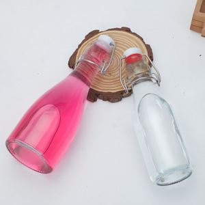 Không Bị Rò Rỉ Chai Thủy Tinh Vòng Trong Suốt Đồ Uống Chai Rỗng Với Khóa Nắp Cho Nước Trái Cây Tự Chế Rượu - Product Image 3