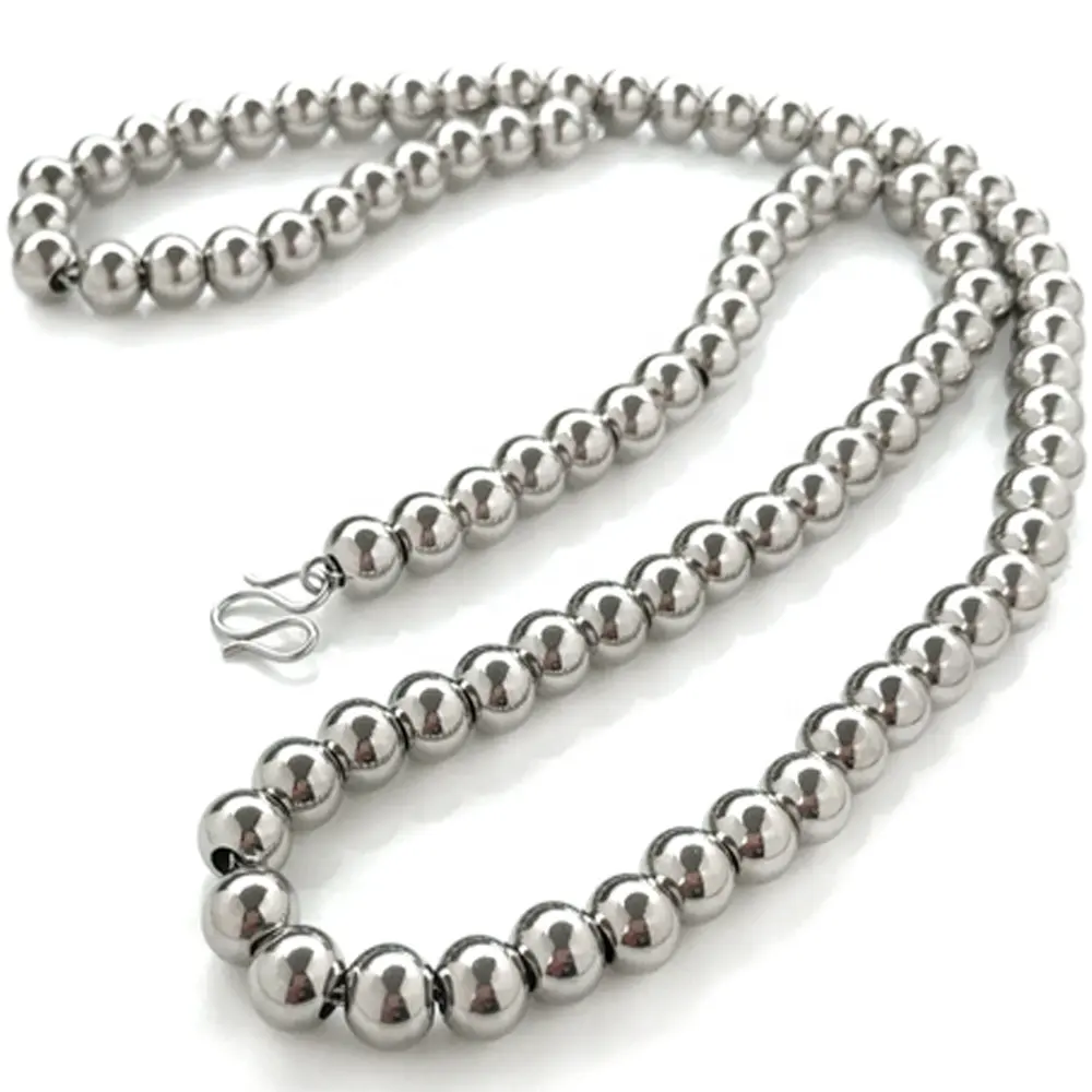 Wholesale custom stainless steel male silver chain hip-hop ball chain.Colorfast round beads necklace 6-10mm