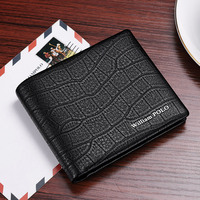 Dompet pria mewah WILLIAMPOLO kulit sapi asli pendek dengan desain buaya dompet lipat dua RFID mode baru warna hitam