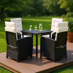 Black Pe <b>Rattan</b> Garden <b>Dining</b> <b>Set</b> 31.5 X 31.5 X 29.1 In <b>4</b> <b>Seater</b> Outdoor Furniture Contemporary Style Weather Resistant - Product Image 2