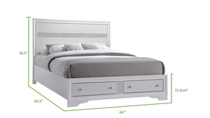 Modern Queen 5 Pc Solid Wood Hand Carved Soft <b>Bed</b> Storage Bedroom Set in White - Product Image 5