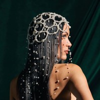 Serre-tête en maille de perles de style européen et américain, fait main, tendance, pour mariée, avec pompon, pour femme