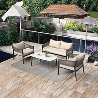 Ensemble de canapé de jardin extérieur moderne en aluminium avec rotin PE, meubles durables et confortables, imperméables