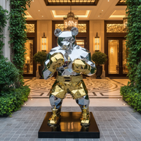Sculpture d'ours de Kung Fu géométrique moderne en acier inoxydable finition miroir, statue d'ours de boxe, décoration artistique de jardin extérieur, personnalisable