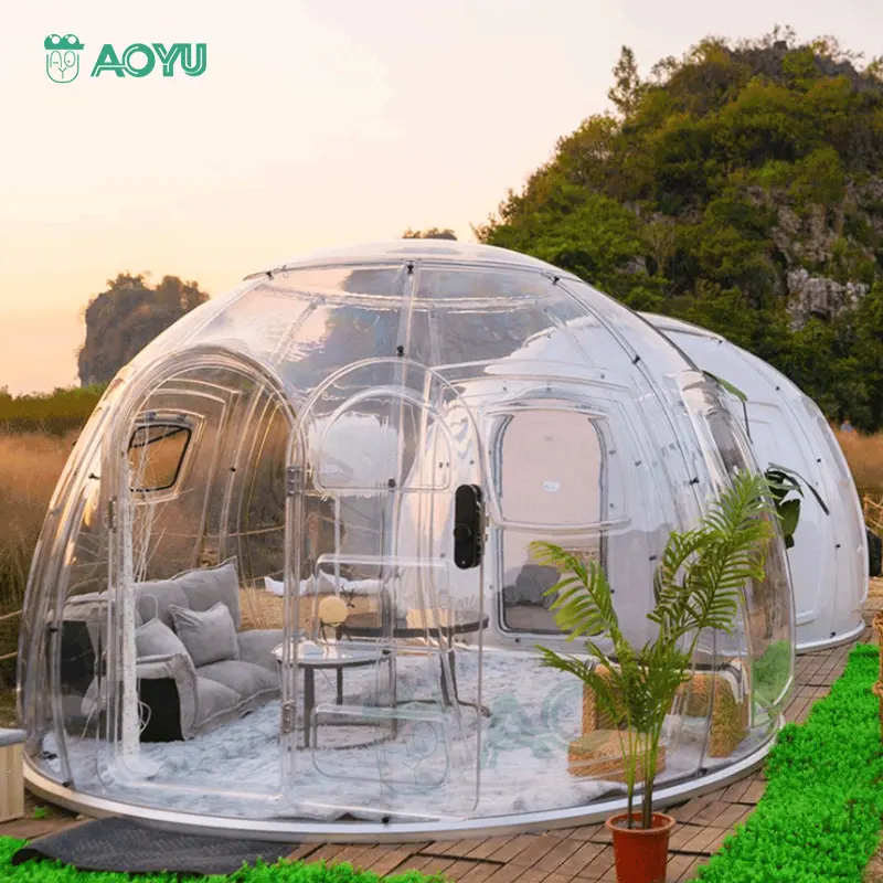 AOYU Polycarbonate PC aviation profilé en aluminium 360 vue panoramique salle à bulles tentes à bulles à vendre hôtel à bulles