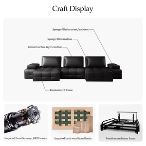 Ghế sofa giường đa năng, thông minh, có động cơ, có thể kéo dài, hình chữ L, bọc da thật Nappa cao cấp - Product Image 3