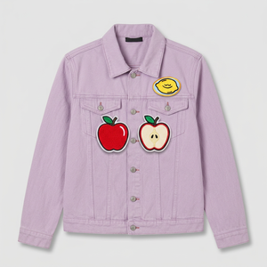 Veste en jean rose avec des patchs brodés pomme et citron, ensemble d'appliques décoratives à repasser - Product Image 1
