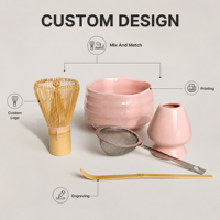 Ensemble de rose matcha Harmony, kit en céramique rose comprenant un porte-fouet pour bol (chasen) cuillère à fouet en bambou service à thé japonais pour femme