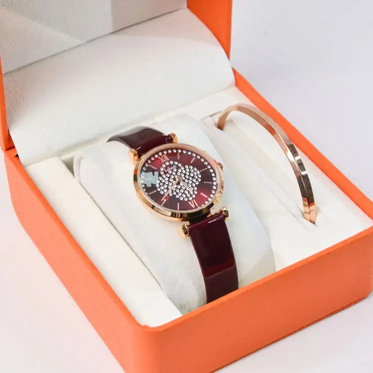 LABAOLI LA035 leather watch jewelry box set trendy quartz women watches luxury starry sky female clock quartz watches