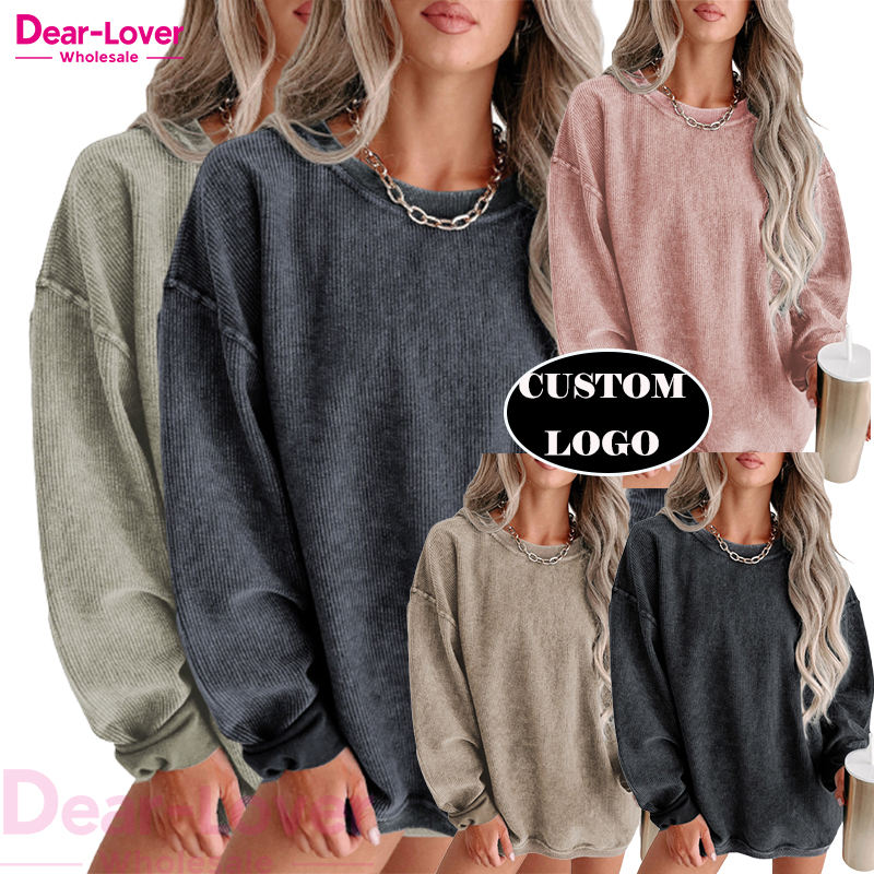 Dear-Lover OEM ODM Jersey de cuello redondo liso Sudadera personalizada de punto acanalado de color sólido