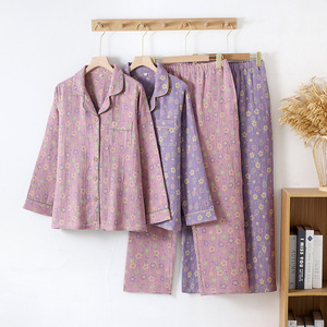 <span class=keywords><strong>Pigiama</strong></span> da Donna in Pura Garza di Cotone Stile Vintage con Vita Elasticizzata per Primavera/Autunno - Abbigliamento da Casa OEM Disponibile - Product Image 3