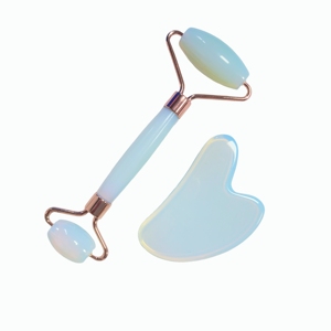 Rouleau de massage facial en opalite, rouleau de massage facial en verre opale, rouleau de massage facial en jade, ensemble Gua Sha - Product Image 2