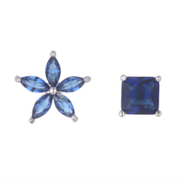 Anting-anting tusuk REETI 925 Sterling Silver dengan Zirkonia Kubik, Desain Bunga Asimetris, Perhiasan Fashion yang Menawan