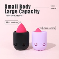 Support en silicone pour éponge de maquillage motif chat mignon avec ventilation respirante, étui de rangement pour éponge de maquillage avec couvercle pour voyage et salle de bain