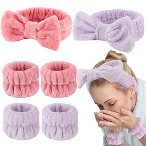 Custom Logo Skincare Spa Wristband Makeup Facial Wrist Washband Face Towel Wash Bow Headband <strong>Scrunchie</strong> Set for Women - Product Image 4