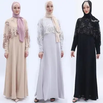 Muslim Abaya Sequined Cloak Full Dress 2 Piece Cardigan Kimono Robe Jubah Turkish Islamic Robe