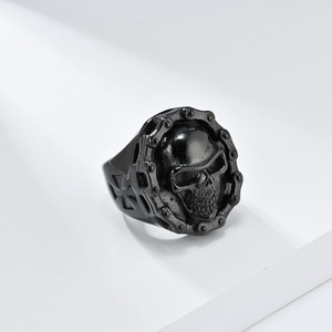 Bague tête de mort pour hommes, en alliage de zinc, noir, or, argent, bijoux décontractés, Style Punk, Design de chaîne de moto - Product Image 3