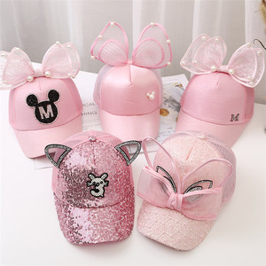 Gorra de béisbol de dibujos animados con lazo grande para niños, gorro de béisbol con lazo grande, Snapback de perlas, protección solar, malla con Orejas de conejo, gorro de <span class=keywords><strong>Sol</strong></span> de camionero para bebé - Product Image 1