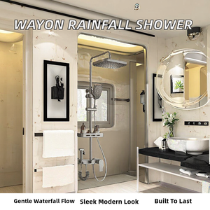 Système de douche pluie Wayon moderne en cuivre gris bronze avec cartouche céramique, étagère et douchette bidet pour appartement et villa - Product Image 2