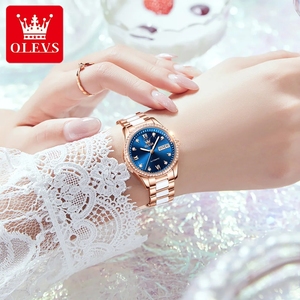 Montre Femme OLEVS 6637 avec Cadran Entièrement Sertie de Diamants, Affichage Double Calendrier, Étanche, Bracelet en Cuir Élégant et Ensemble Bracelet - Idéale pour le Dropshipping - Product Image 3
