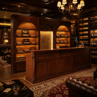 Comptoir de réception orné avec rangement arrière, moulures décoratives et finition aspect bois foncé pour bureau
