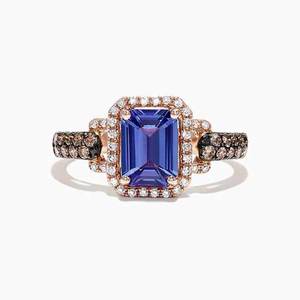 Anello di Fidanzamento Classico Bicolore con Pietra Quadrata Blu per Donne, Regalo Elegante con Design Intarsiato, Gioiello di Moda in Rame - Product Image 6