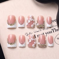 Uñas Postizas Francesas de Almendra Mediana 3D Hechas a Mano con PMMA, Exclusivas de Marca, ODM OEM, Cobertura Completa, 10 Piezas