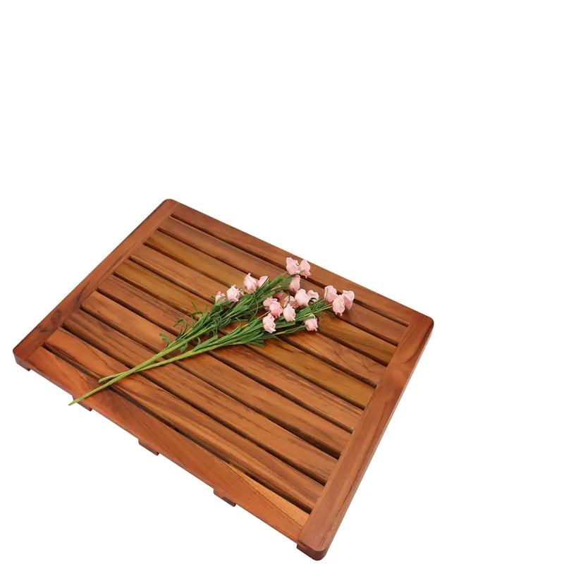 Tapis de bain en bois de teck, tapis de douche antidérapant pour salle de bain, tapis de sol en bois carré Large pour Spa maison ou extérieur