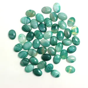 Green Lace Agate 15x20mm Flat back Bead Rainbow Stripe Agates Oval Cabochons Stone Beads For Jewelry Making