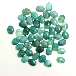 Ágata de encaje verde de 15x20mm, cuenta con parte trasera plana, rayas de arco iris, cabujones ovalados, cuentas de piedra para fabricación de joyas - Product Image 1