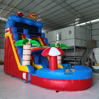 Toboggan aquatique gonflable de haute qualité sur le thème de la cocotier, taille personnalisable, parc aquatique gonflable pour enfants, fête de piscine en plein air