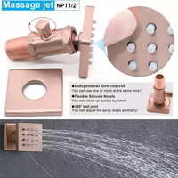 Ensemble de douche thermostatique moderne 16 pouces en laiton brossé, finition or rose, avec mitigeur encastré, jets de pluie et d'air, jets de massage doux et modes de jet pause
