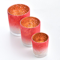 Pot de bougie en verre coloré dégradé de galvanoplastie créatif bougeoir rouge vert givré avec couvercle pour Noël