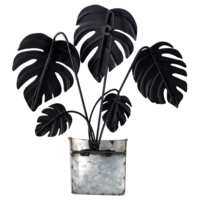 Fausse plante en fer fait à la main plante artificielle Monstera avec des feuilles vertes avec des ornements de pot décoration murale en métal rustique