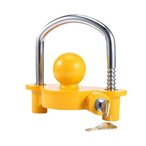 <b>Car</b> Anti Theft Lock U Shape Ball Cover Trailer <b>Hook</b> Aluminum Alloy Yellow With Key Lock Cylinder - Product Image 1