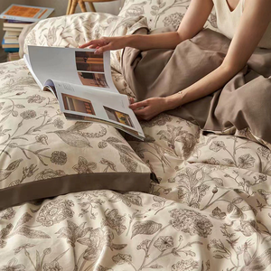 Algodón azul marco borde botánico patrón impreso lujo crujiente suave sábana ajustable conjunto 200 hilos juego de cama - Product Image 3