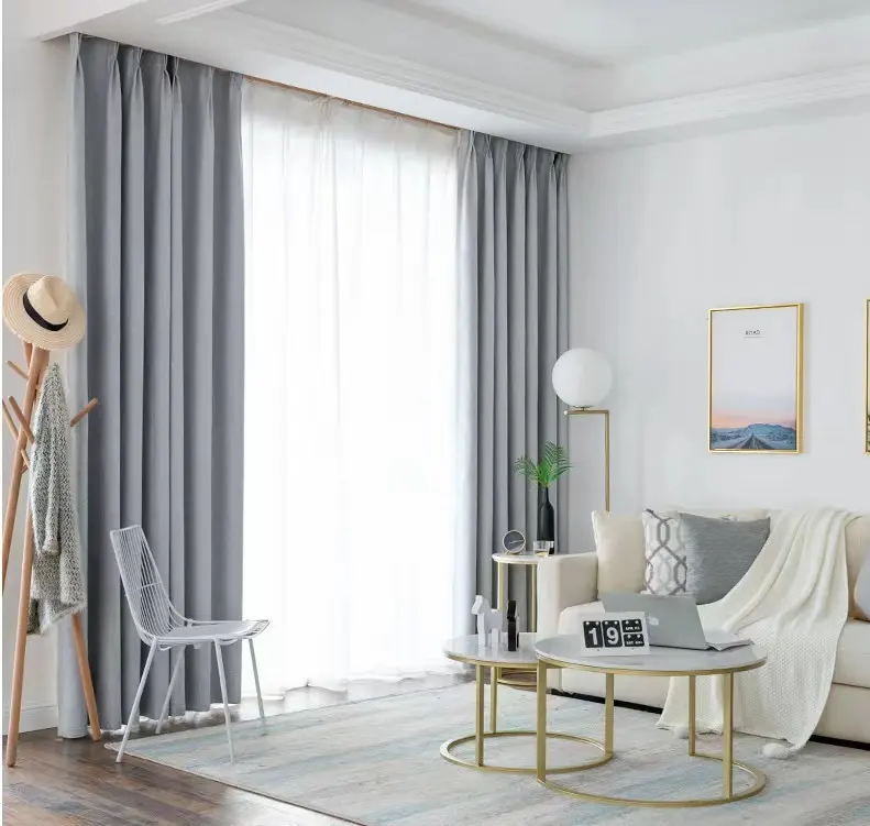 Cortinas con revestimiento de Color sólido, modernas, opacas, portátiles, para ventana de sala de estar