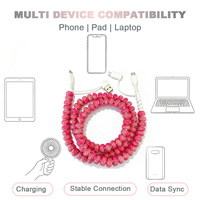 Câble de chargeur de téléphone de type C avec perles brillantes rose vif créatives 4 en 1